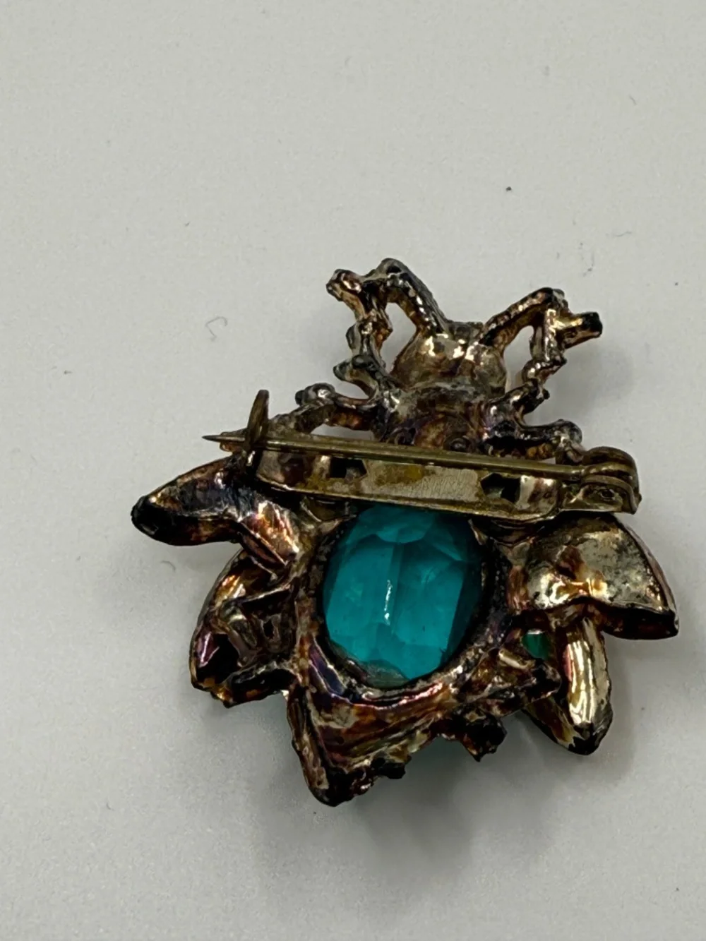 Vintage Bee Insect Brooch Blue Green Glass Jelly Belly Figural Pin